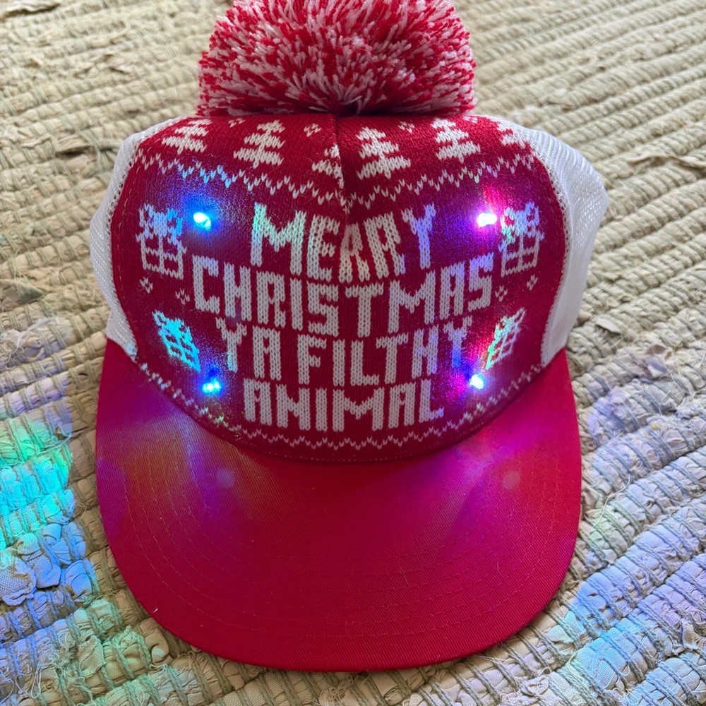 HOME ALONE Ya Filthy Animal LED Light-Up Red and White Holiday Cap